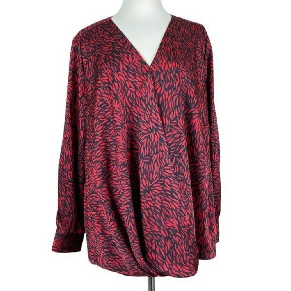 Vince Camuto Plus Size Blouse Red and Black Long Sleeve